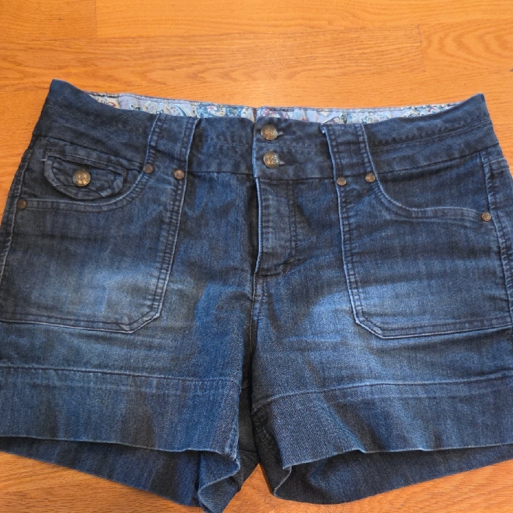 one 5 one Dark Blue Denim Short Shorts with Double Button Waist